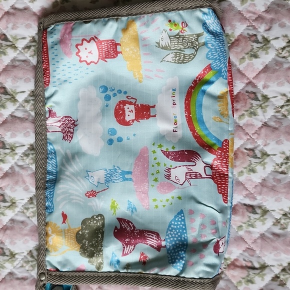 Rare Lesportsac Artist zipper pouch rainbow sky blue pink inner bird art cosm… - Picture 5 of 13